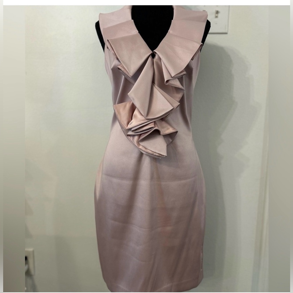 Badgley Mischka dress featuring a draped ruffle design dusty rose. Size 10 NWT